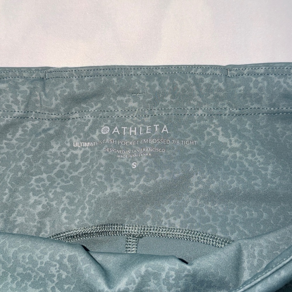 Athleta Ultimate Stash Pocket Embossed 7/8 Tight Womens S Teal Green Leggings - Picture 3 of 9